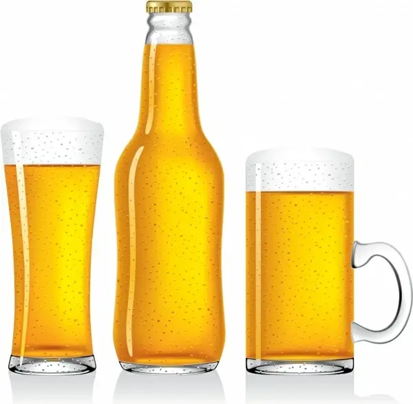beer advertisement bottle glass icons colored modern design