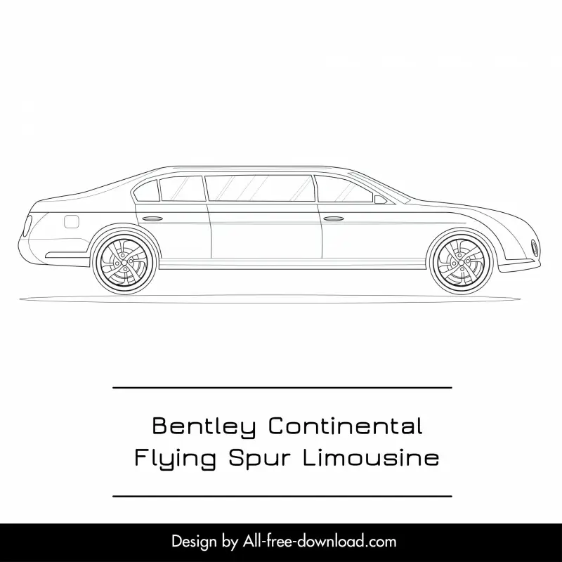 bentley continental flying spur limousine 2022 advertising banner side view outline flat handdrawn
