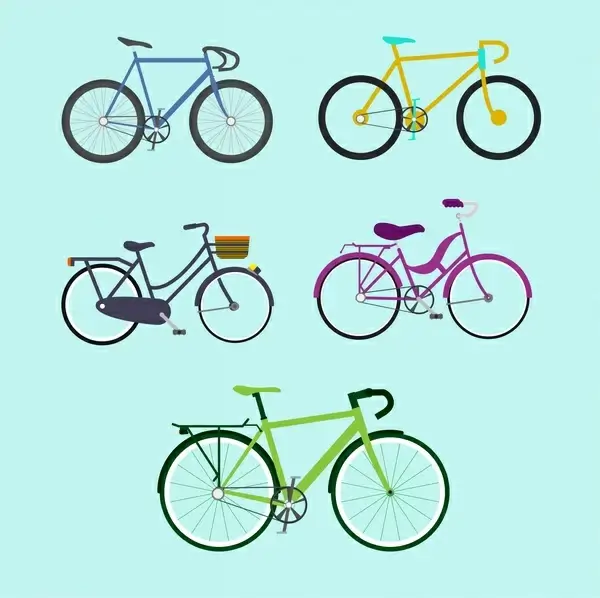 bicycle design collection various types on blue background