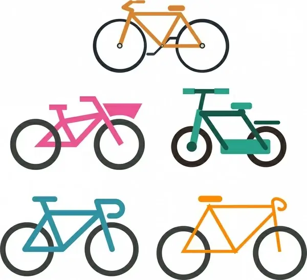 bicycles collection various types isolation on white background