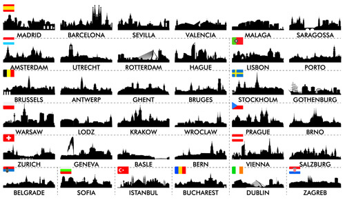 big cities silhouette set vector