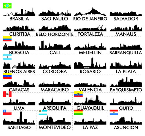 big cities silhouette set vector