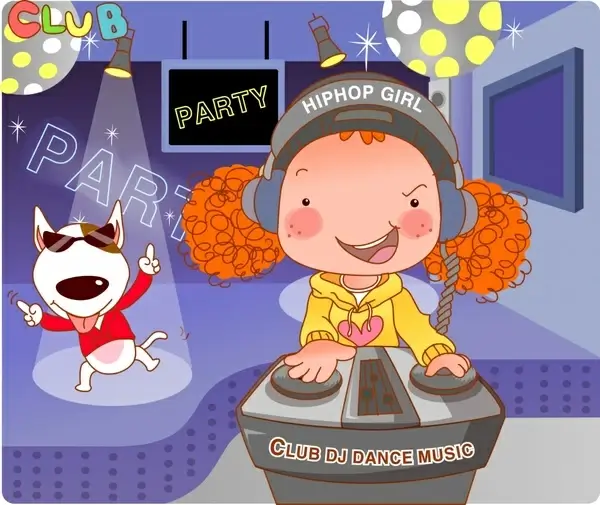 lifestyle painting music club party theme cartoon design