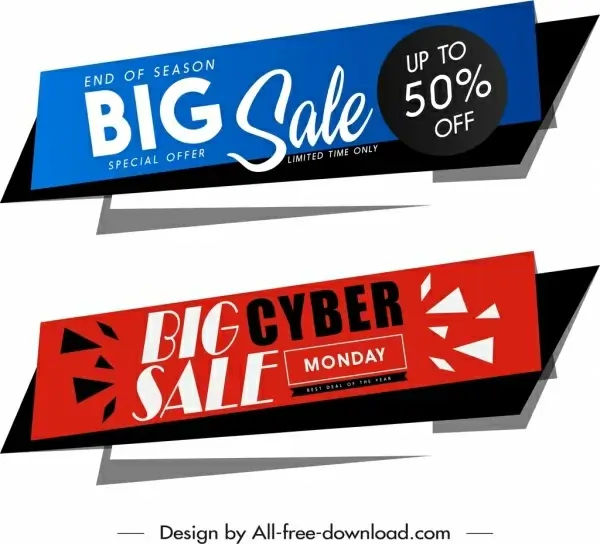 big sale banners modern horizontal red blue decor