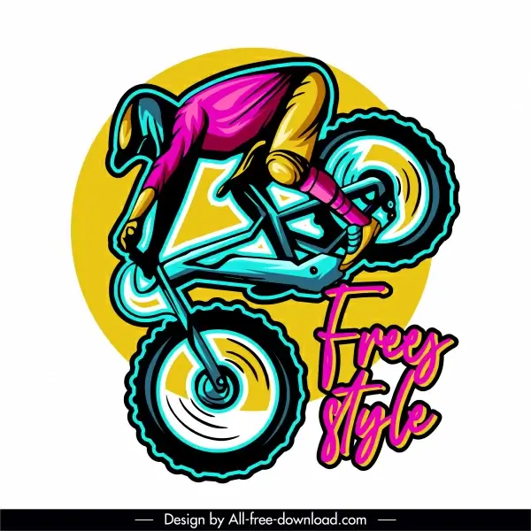 biking logo template colorful flat dynamic handdrawn sketch