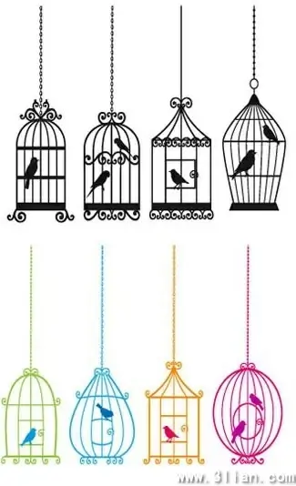 bird cages icons classical flat silhouettes sketch