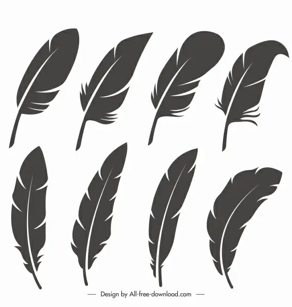 bird feathers icons black white handdrawn sketch