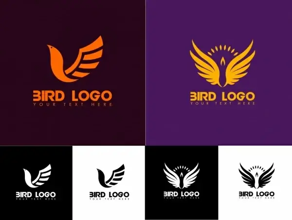 bird logo sets wings decoration various sketch