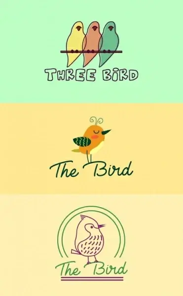 bird logotypes colored cartoon sketch