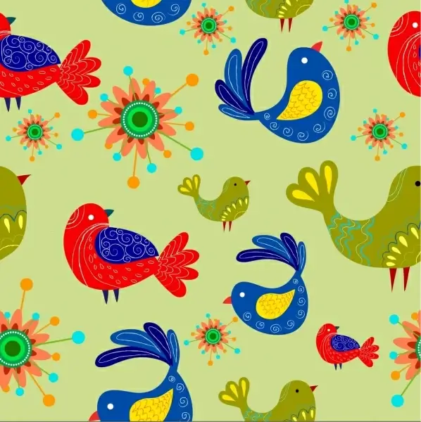 birds and flowers pattern classical colorful design