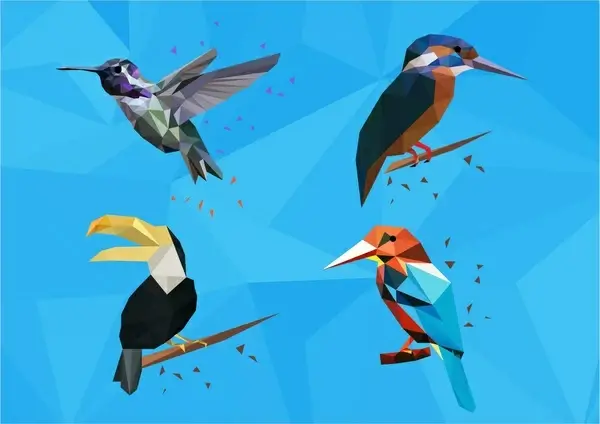 birds collection isolated with low poly design