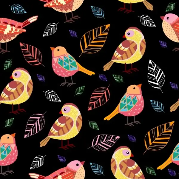 birds leaves background colorful repeating design