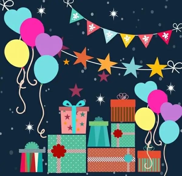 birthday background balloon gift flat ribbon icons decor