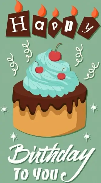 birthday banner cream cake fruit icons decor