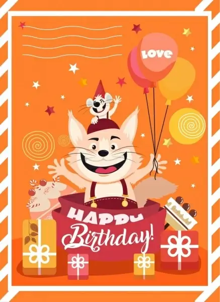 birthday banner cute cat mouse icon stylized design