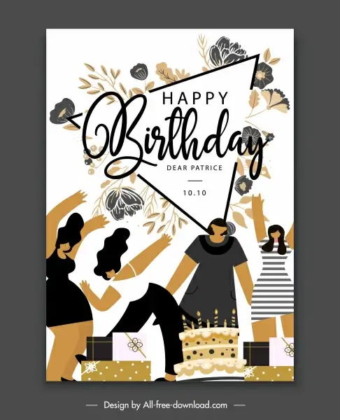 birthday banner template cheering people flowers gifts sketch