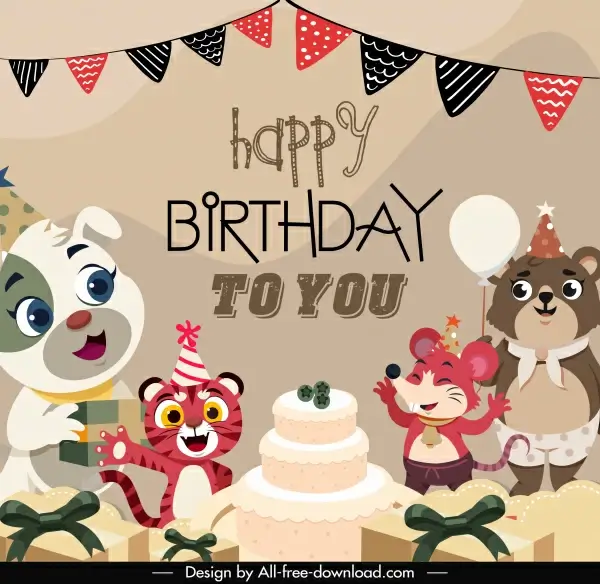 birthday banner template cute stylized cartoon animals sketch