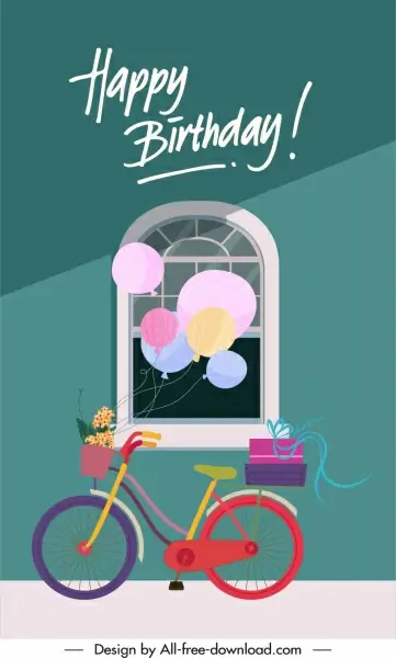 birthday card cover template classical window balloon bicycle