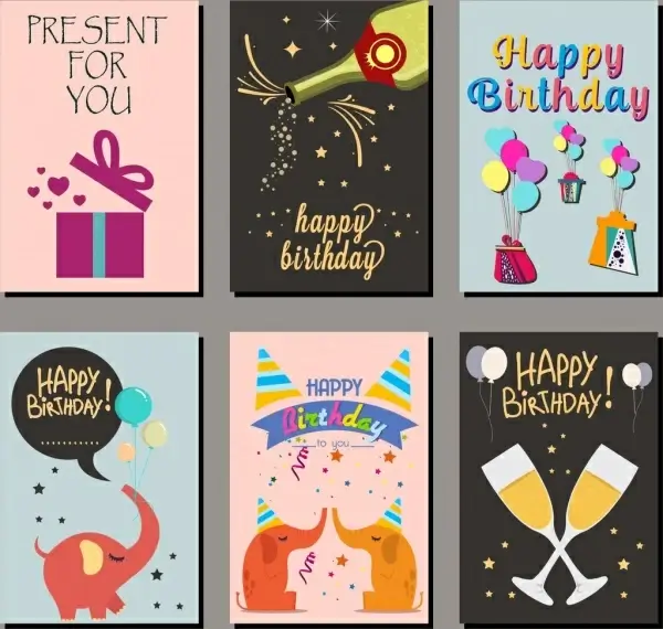 birthday card covers templates multicolored icons design