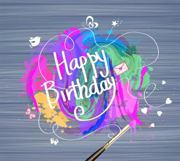 birthday card design with watercolor illustration