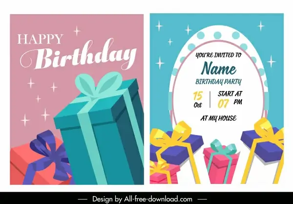 birthday card template colorful elegant present boxes decor