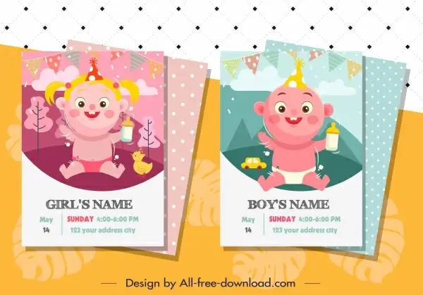 birthday card template cute children icon cartoon characters