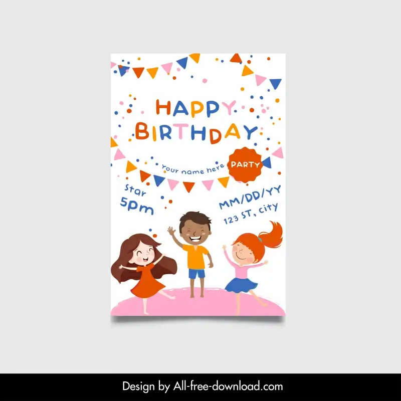  birthday card template dynamic cartoon characters