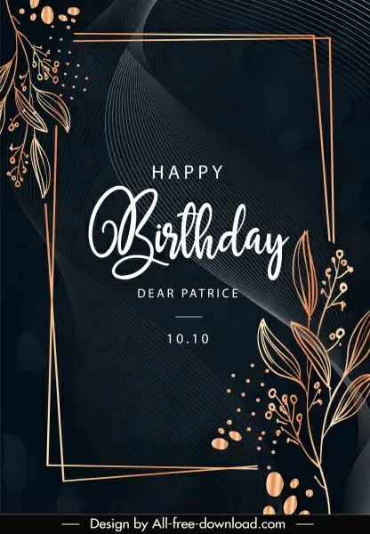 birthday card template elegant dark design handdrawn floras