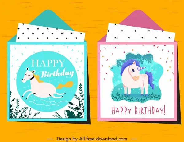 birthday card templates horse unicorn sketch colorful classic