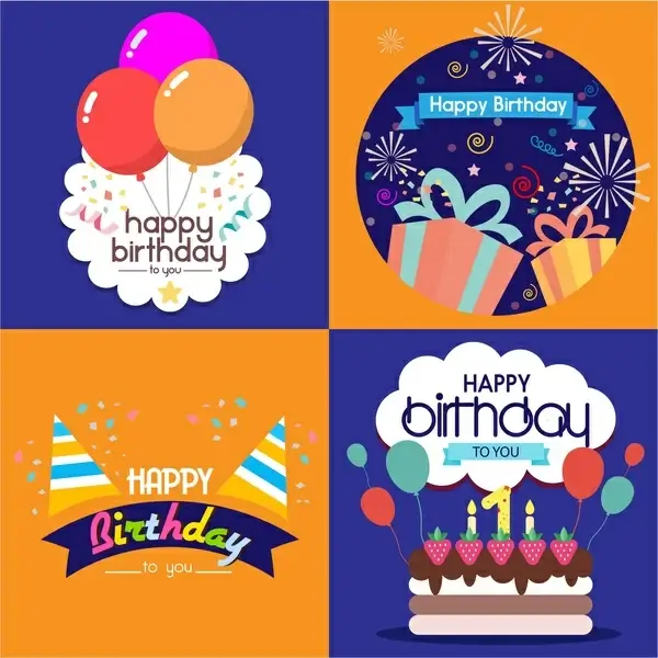 birthday card templates isolated with various styles
