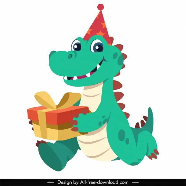 birthday design element stylized alligator sketch cartoon character