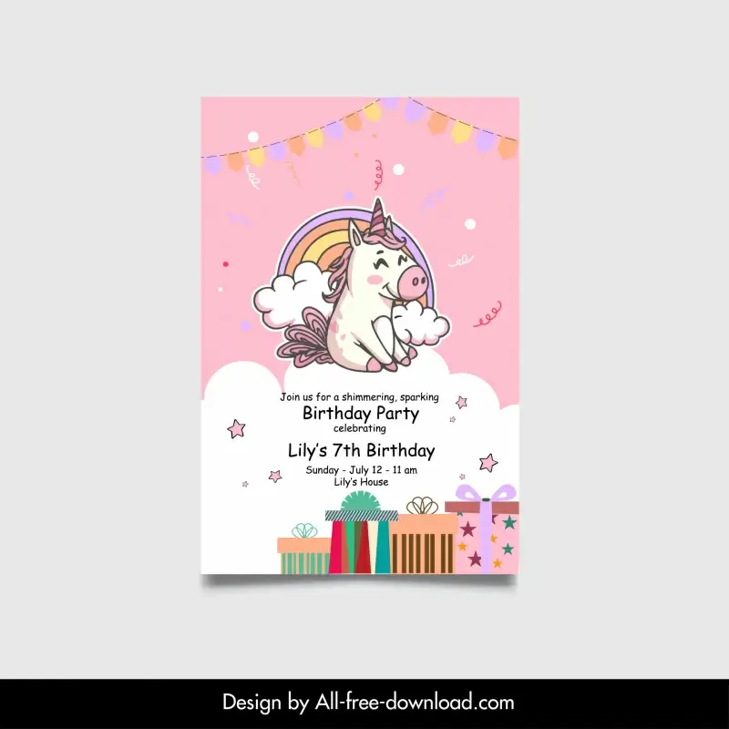birthday invitation template cute handdrawn unicorn