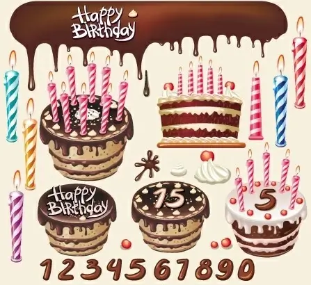 birthday background template colorful cakes and candles decoration
