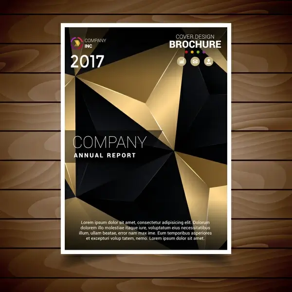 black and gold abstract triangles brochure design template