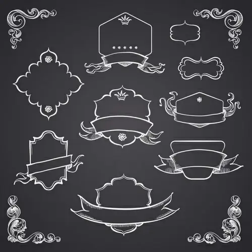 black and white style ribbon with frames ornaments vector