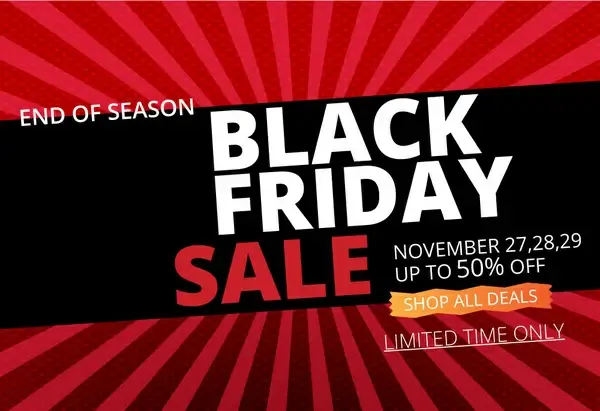 black friday banner on rays and black background