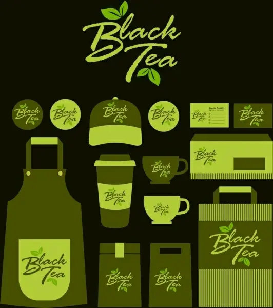 black tea brand identity sets dark green design