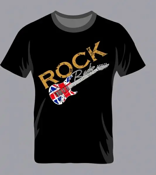 black tshirt template grunge rock style guitar icon