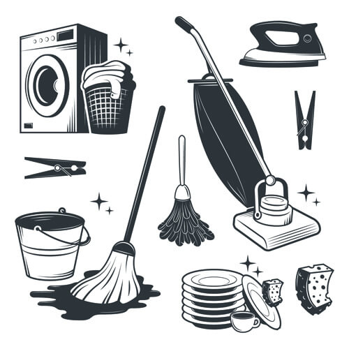 black with white cleaning tools vector