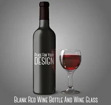 blank red wine bottle and wine glass vector
