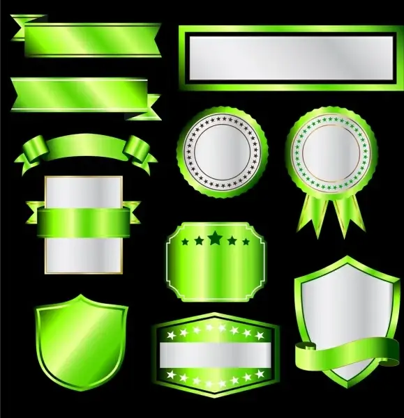blank sales badges sets shiny green shapes isolation