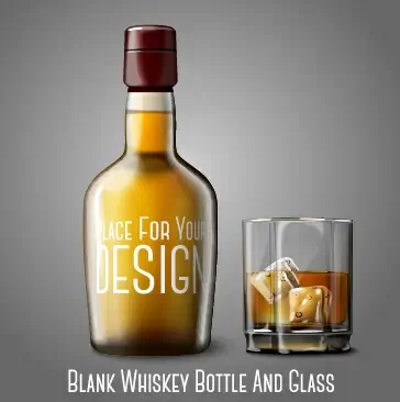 blank whiskey bottle and glass vector graphics