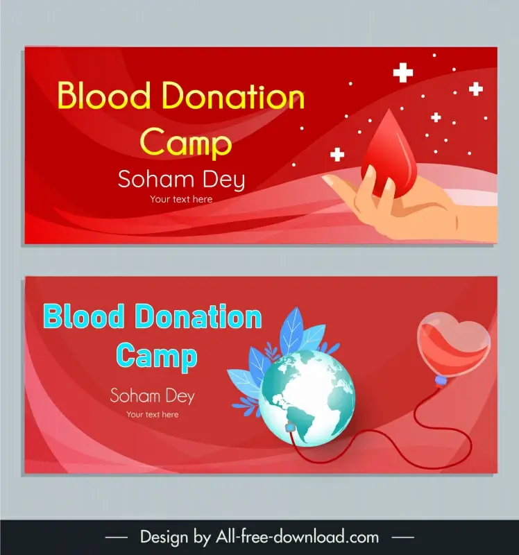 blood donation camp banner template elegant red decor cross globe leaf sketch