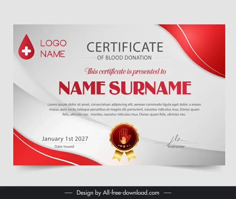 blood donation certificate template elegant curves decor