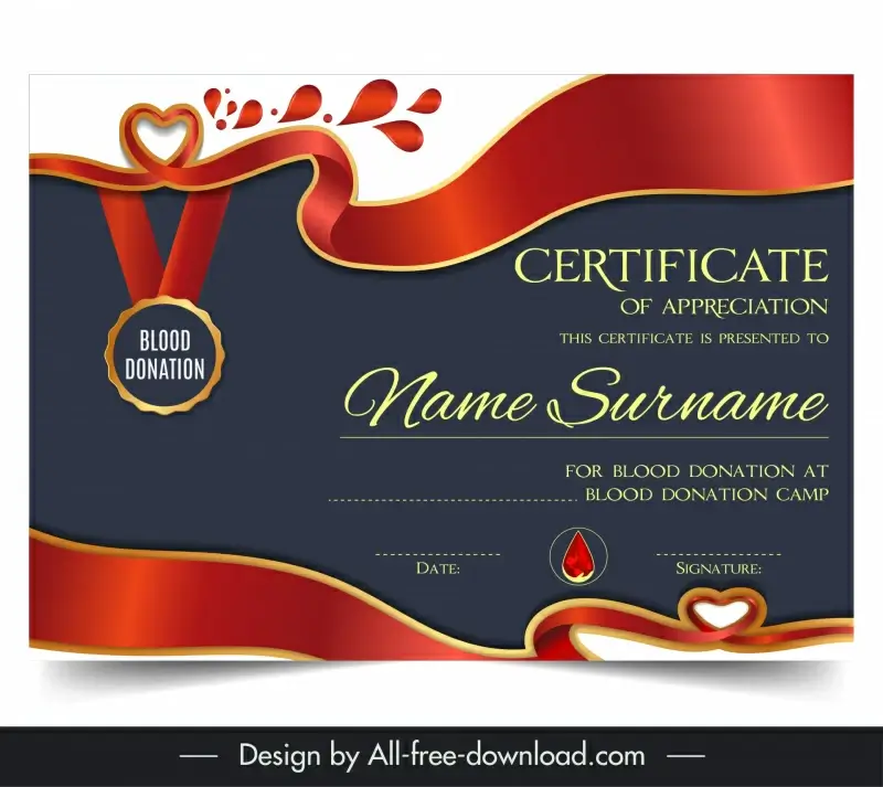  blood donation certificate template elegant luxury contrast dynamic