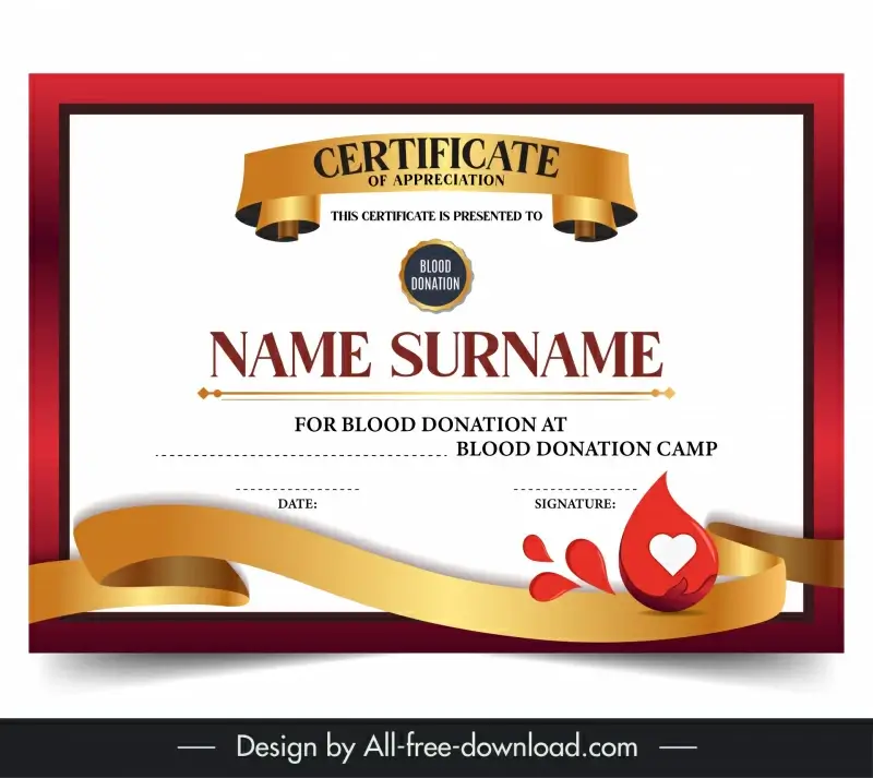 blood donation certificate  template luxury 3d