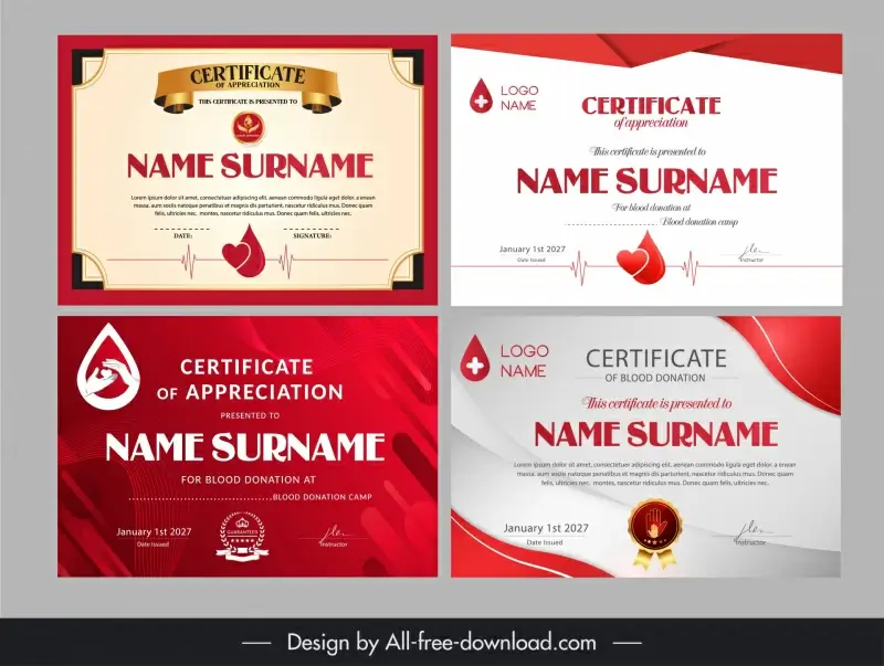 blood donation certificates templates collection elegant modern