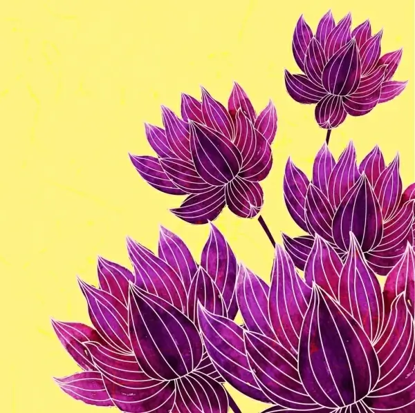 blooming flowers background violet sketch