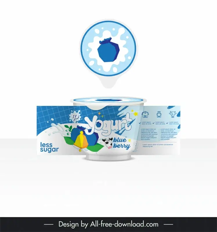 blue berry yogurt packaging template elegant modern