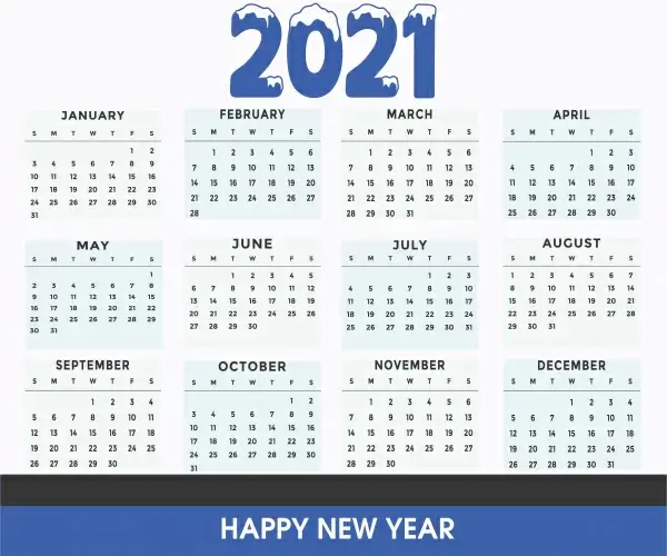 blue calendar for new year 2021